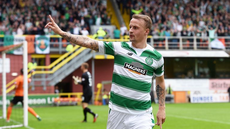 Celtic's Leigh Griffiths celebrates after opening the scoring against Dundee United.