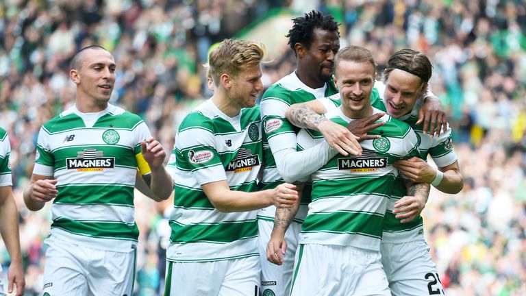 Celtic's Leigh Griffiths (second from right) celebrates his opening goal against Ross County. 
