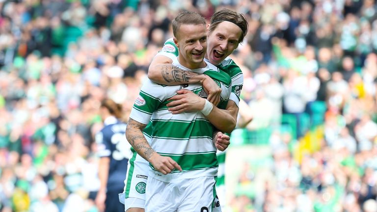 Celtic goalscorers Leigh Griffiths and Stefan Johansen celebrate against Ross County. 