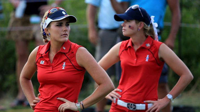 PARKER, CO - AUGUST 17: Lexi Thompson and Paula Creamer of the USA standing on the 18th green after they had been beaten in the top match by Jodi Ewart-Sha