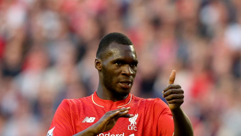 Liverpool's Christian Benteke gives a thumbs-up during the against Bournemouth.