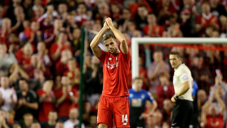 Liverpool's Jordan Henderson is substituted off against Bournemouth.