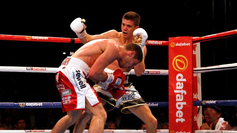 Luke Campbell (right) in action against Tommy Coyle during their vacant WBC International Lightweight title and WBC Eliminator contest in Hull