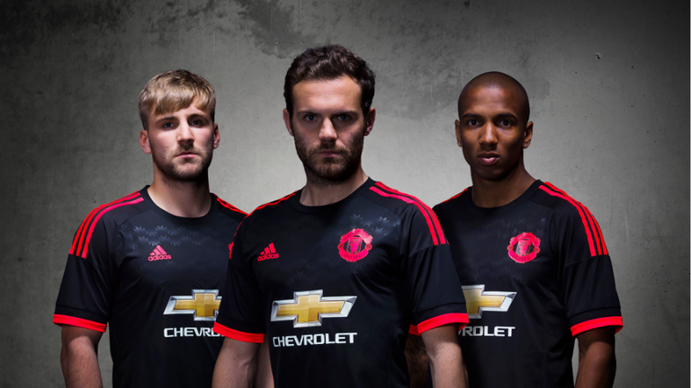 Luke Shaw, Juan Mata and Ashley Young Manchester United third kit unveiling