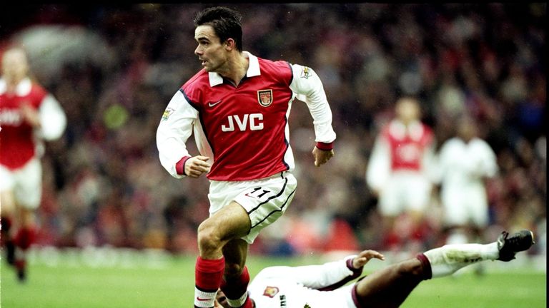 26 Dec 1998:  Marc Overmars of Arsenal surges forward in the FA Carling Premiership match against West Ham United at Highbury in London. Arsenal won 1-0.