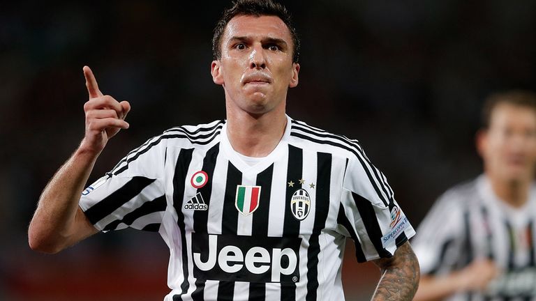 Mario Mandzukic of Juventus celebrates a goal during the Italian Super Cup final