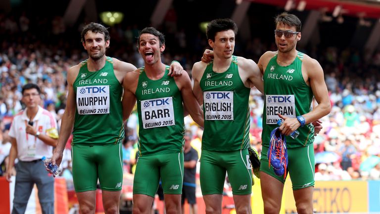 Ireland's proud relay team (from left): Brian Murphy, Thomas Barr, Mark English and Brian Gregan