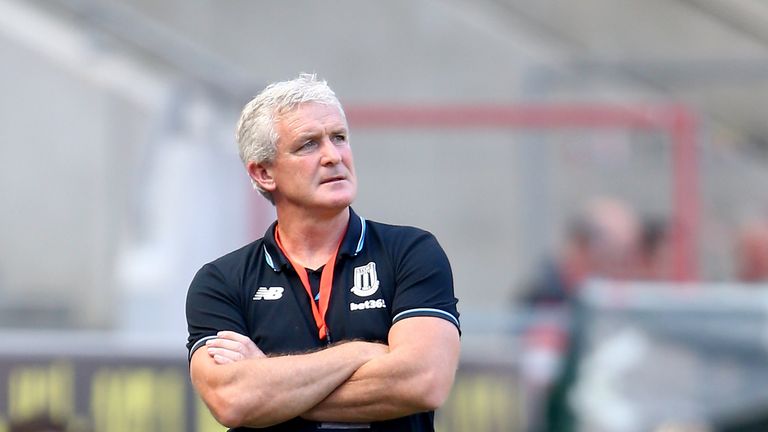 Stoke City manager Mark Hughes looks on during the Colonia Cup 2015 match between Cologne and Stoke City