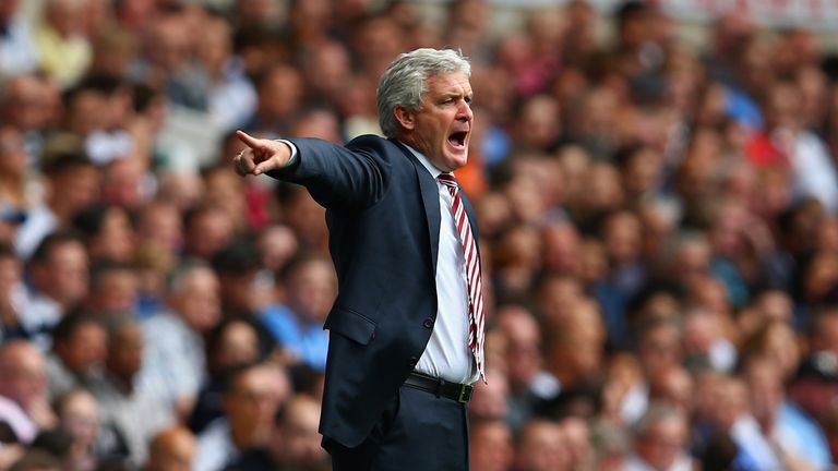 Mark Hughes manager of Stoke City gestures during the Barclays Premier League match between Tottenham Hotspur and Stoke City 