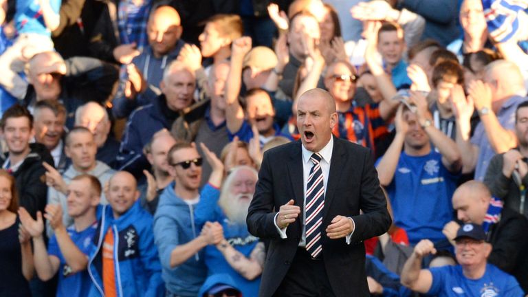 Rangers manager Mark Warburton shouts instructions to his team after seeing them score against St Mirren