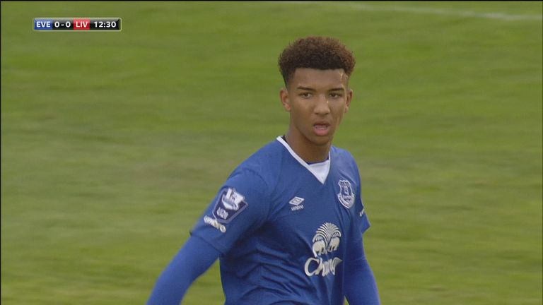 Everton defender Mason Holgate in U21 derby with Liverpool - Sky Sports Screengrab