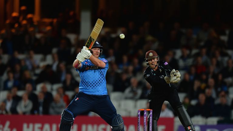 Matt Coles of Kent hits out during the Royal London One-Day Cup Quarter Final match between Surrey and Kent at The Kia Oval
