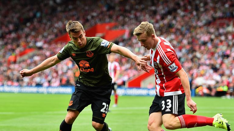 Matt Targett tries to get the better of Seamus Coleman