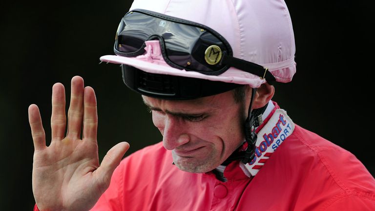 Paul Mulrennan is overcome with emotion after winning the Nunthorpe on Mecca's Angel