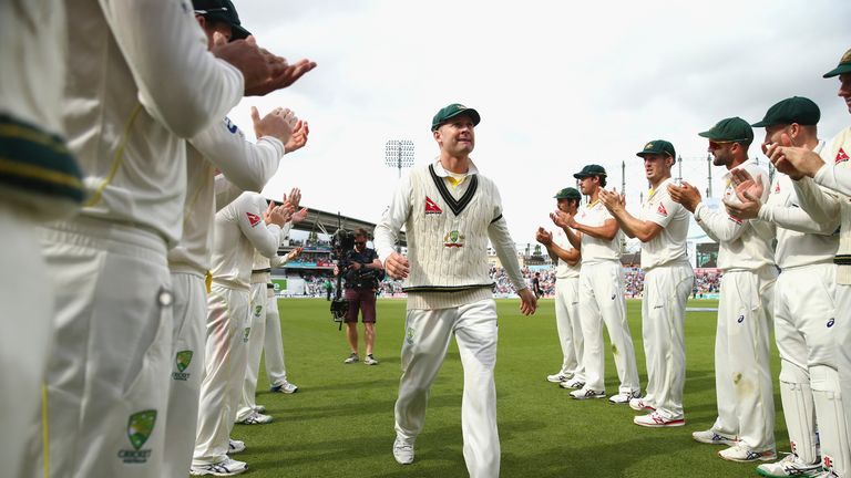 Michael Clarke of Australia walks from the ground after his last Test match during day four of the 5th Investec Ashes Test match v England, The Oval