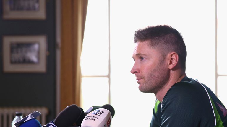 NOTTINGHAM, ENGLAND - AUGUST 05:  Michael Clarke of Australia speaks to the media before a nets session ahead of the 4th Investec Ashes Test match between 