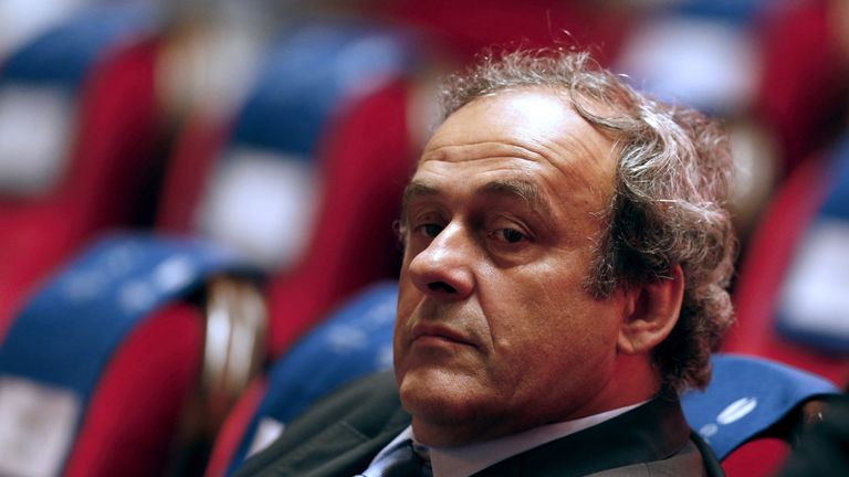 UEFA president Michel Platini attends the draw for the UEFA Europa League football group stage 2015/16, on August 28, 2015 in Monaco