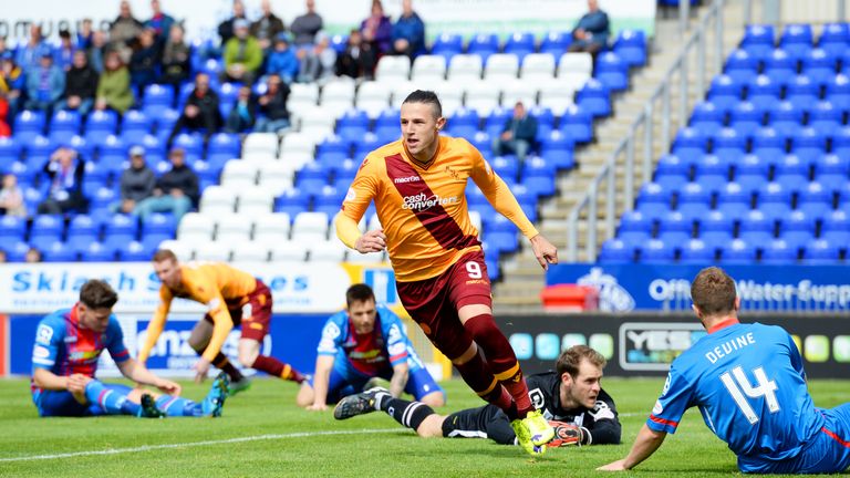 Motherwell ace Wes Fletcher wheels away to celebrate his goal against Inverness
