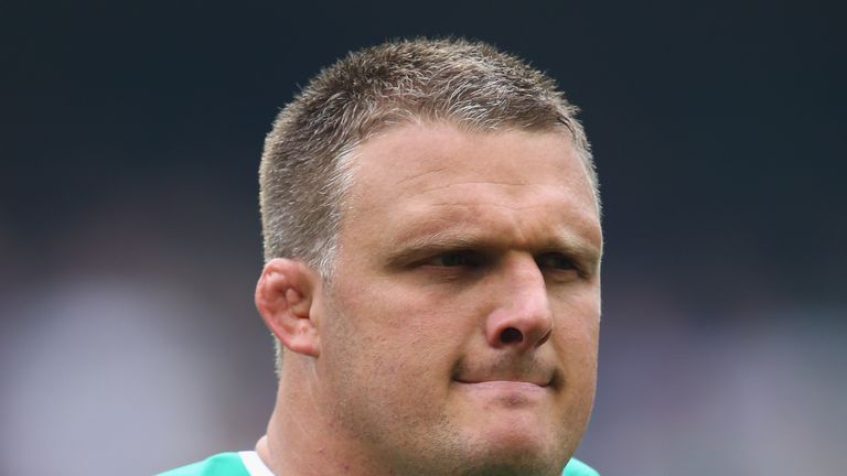 Nathan White of Ireland during the anthems on his debut
