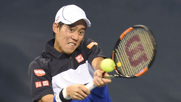 Kei Nishikori of Japan plays against James Duckworth of Australia on Day 2 of the Citi Open in Washington DC