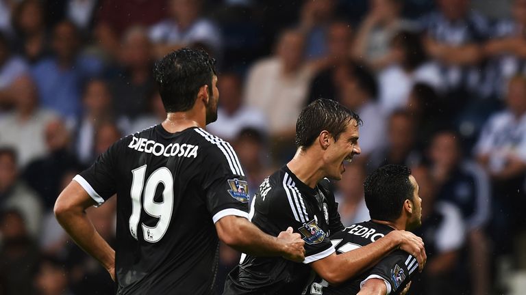 Pedro celebrates scoring on his Chelsea debut