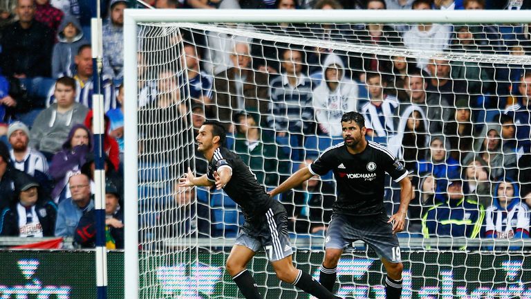 Pedro of Chelsea celebrates scoring