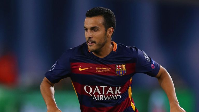 TBILISI, GEORGIA - AUGUST 11:  Pedro of Barcelona on the ball during the UEFA Super Cup between Barcelona and Sevilla FC at Dinamo Arena on August 11, 2015