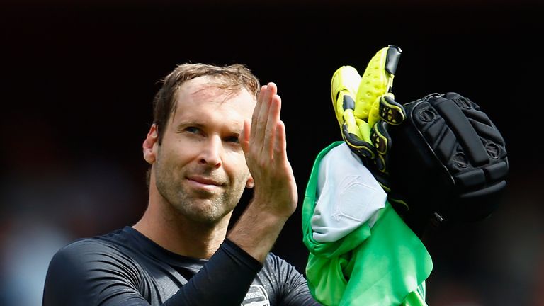 Petr Cech of Arsenal applauds the fans after defeat during the Barclays Premier League match between Arsenal and West Ham United at Emirates Stadium