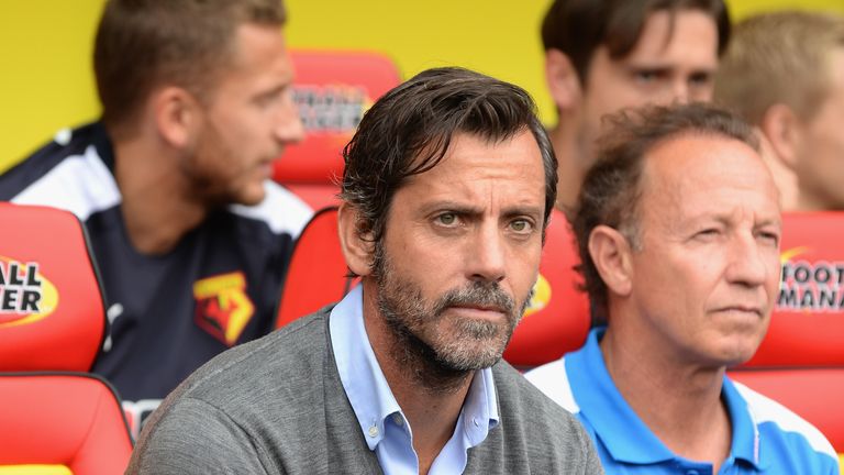 WATFORD, ENGLAND - AUGUST 15:  Quique Sanchez Flores, Head Coach of Watford during the Barclays Premier League match between Watford and West Bromwich Albi
