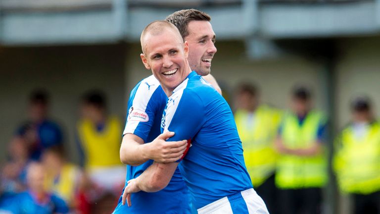 Kenny Miller celebrates his second of the afternoon for Rangers as he makes it 5-1 against Alloa. 