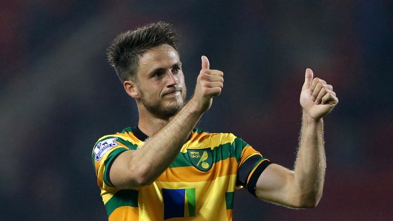 Norwich City's Ricky van Wolfswinkel celebrates after the final whistle during the Capital One Cup, second round match at the New York Stadium, Rotherham.