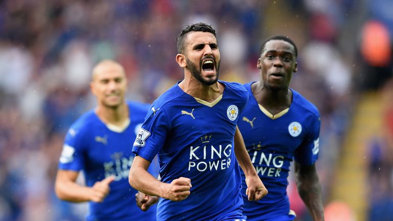 Riyad Mahrez of Leicester City celebrates scoring
