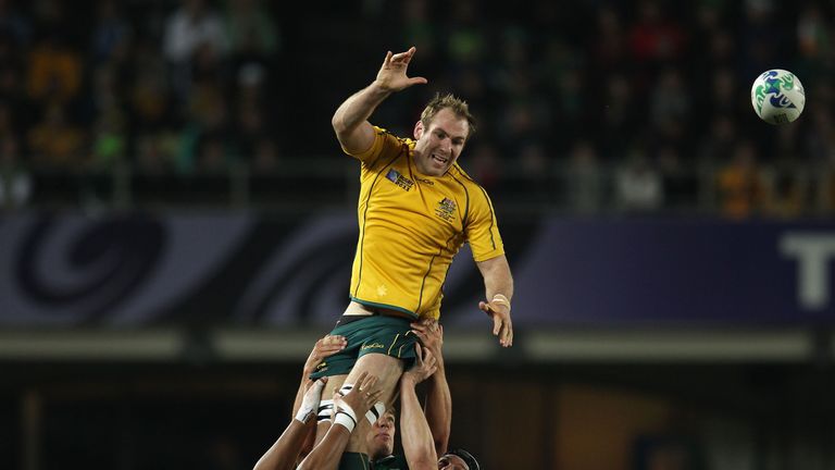 AUCKLAND, NEW ZEALAND - SEPTEMBER 17:  Rocky Elsom of the Wallabies wins the line out ball during the IRB 2011 Rugby World Cup Pool C match between Austral