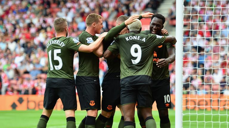 Romelu Lukaku celebrates scoring Everton's first goal against Southampton