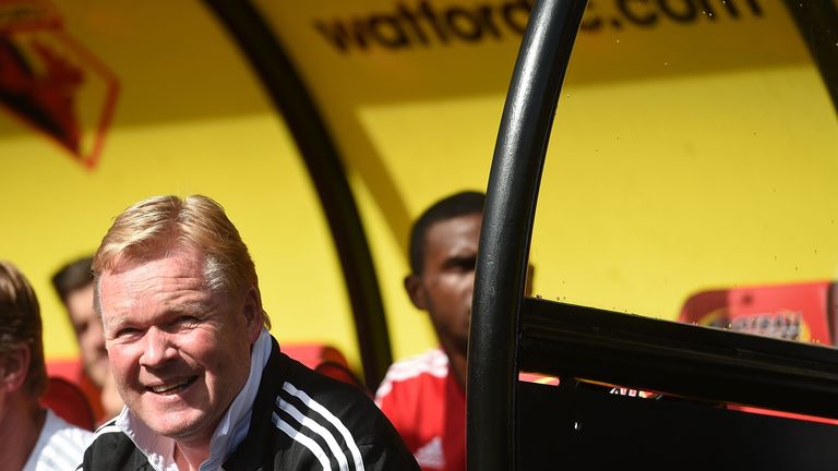 Manager of Southampton Ronald Koeman looks on during the Barclays Premier League match between Watford and Southampton at Vicarage Road