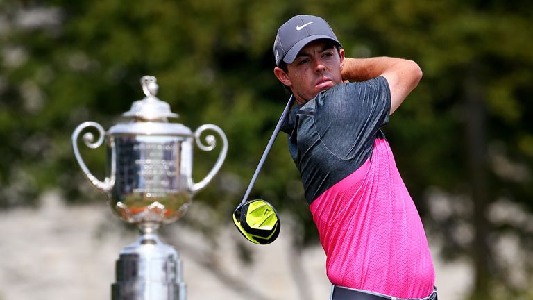 Rory McIlroy on the first tee during the final round of the PGA Championship at Whistling Straits