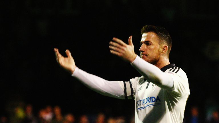 Ross McCormack of Fulham celebrates scoring from the penalty spot during the Capital One League Cup Second Round match against Sheffield United