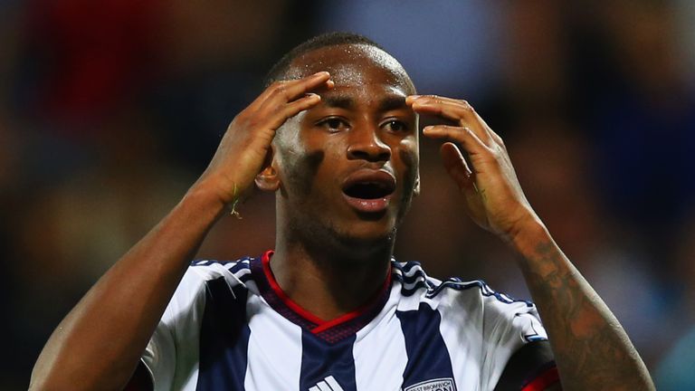 Saido Berahino of West Bromwich Albion reacts