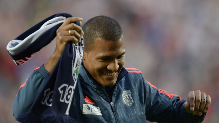 West Bromwich Albion's new record signing Venezuelan Salomon Rondon smiles before the Premier League football match v Manchester City