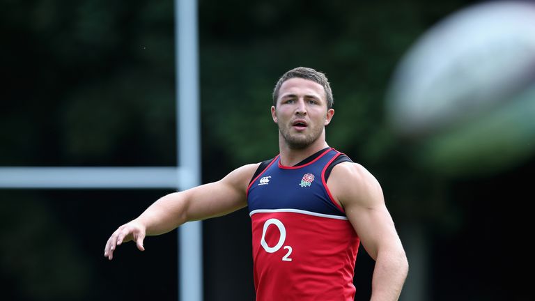 Sam Burgess looks on during an England training session held at Pennyhill Park