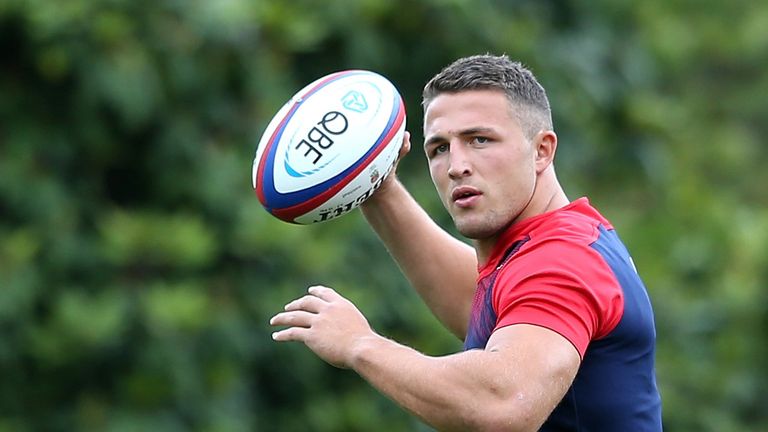 BAGSHOT, ENGLAND - AUGUST 10:  Sam Burgess looks on during the England training session held at Pennyhill Park on August 10, 2015 in Bagshot, England.  (Ph