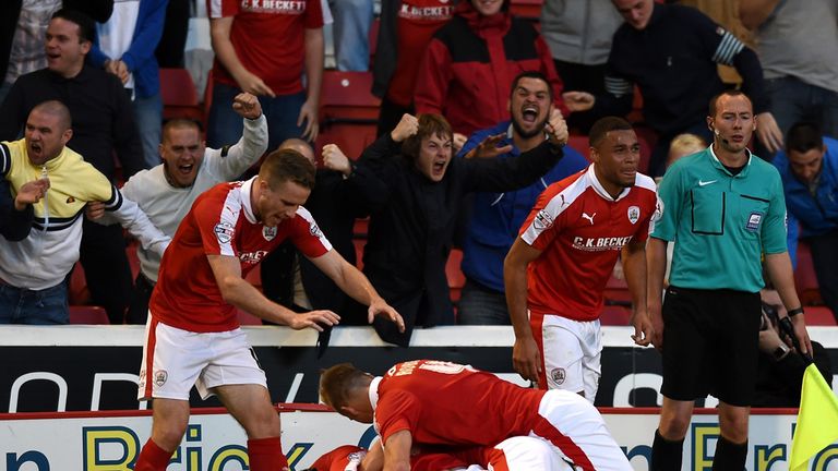 Sam Winnall and his Barnsley team-mates celebrate