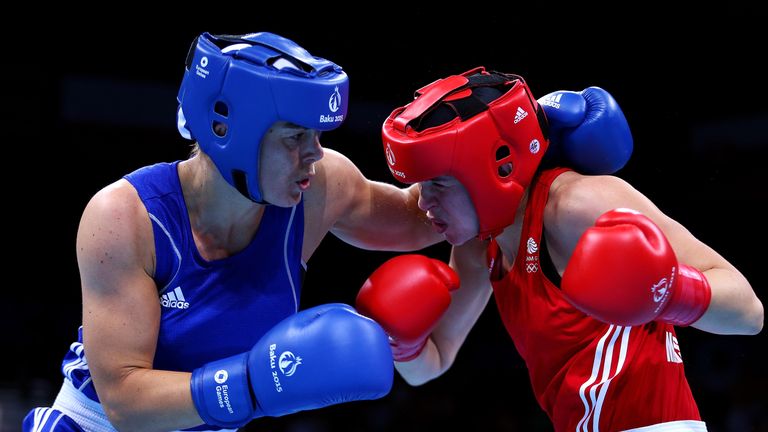 Savannah Marshall (right) lost a tight contest to her Dutch rival in Baku in June
