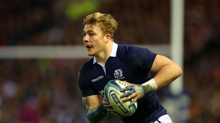 EDINBURGH, SCOTLAND - FEBRUARY 08:  Dave Denton of Scotland runs with the ball during the RBS Six Nations match between Scotland and England at Murrayfield