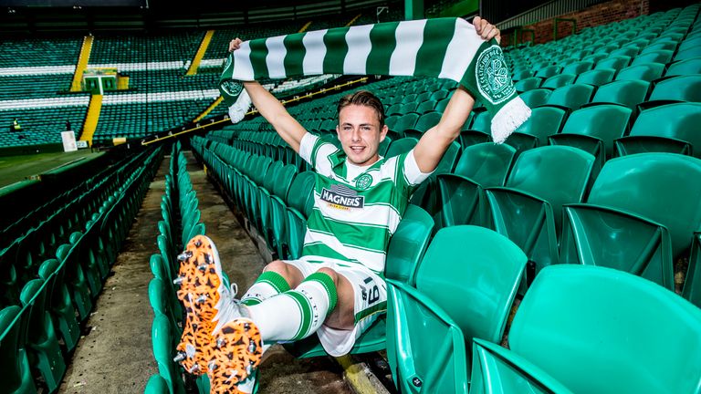 Midfielder Scott Allan is unveiled to the media at Parkhead as Celtic's latest signing