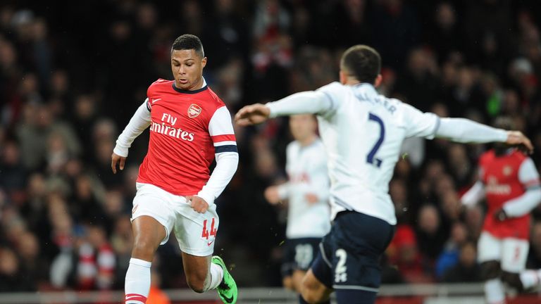 Gnabry runs at Kyle Walker during Arsenal's FA Cup clash against Spurs in 2014