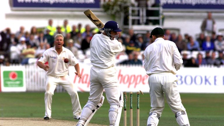 3 Aug 2001:  Alec Stewart of England is bowled by Shane Warne of Australia during the second day of the Npower Third Test match between England and Austral