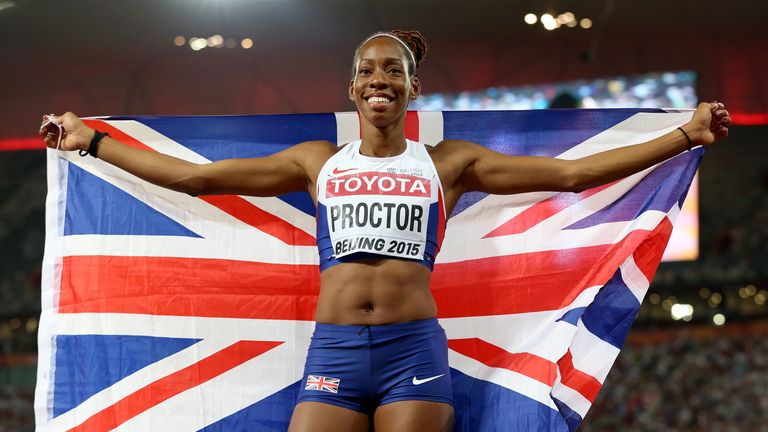 Shara Proctor celebrates after claiming silver in Beijing