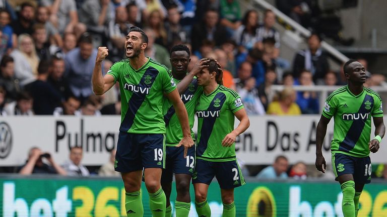 Southampton's Graziano Pelle celebrates his 24th-minute goal to put the Saints 1-0 up against Newcastle
