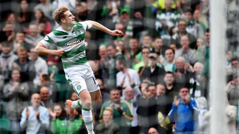 Stuart Armstrong celebrates after netting Celtic's third against Inverness.